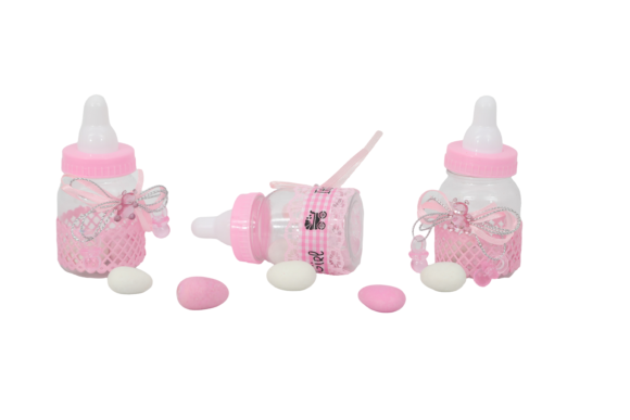 B-Biberon Rose avec 3 pièce dragée Amende