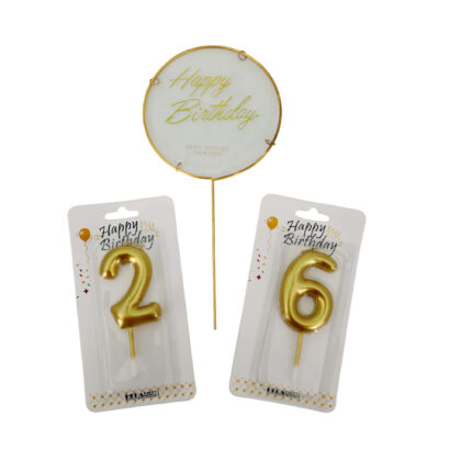 B-Pack Anniversaire Plexy doré  et 2 Numéro Gâteau
